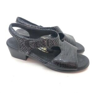 SAS black croc suntimer leather open toe sandals